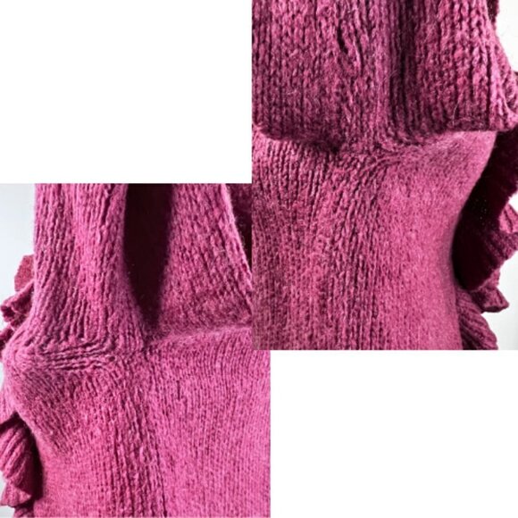 KIABI WOMAN Fuchsia Pink Purple Ruffle Wool Mohair Blend Cardigan Sweater Size L - Picture 12 of 15